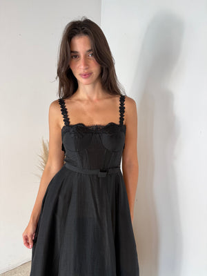 Black Lace Trim Bustier Dress