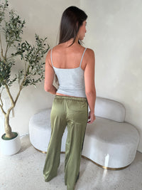Olive Satin Elastic Pants