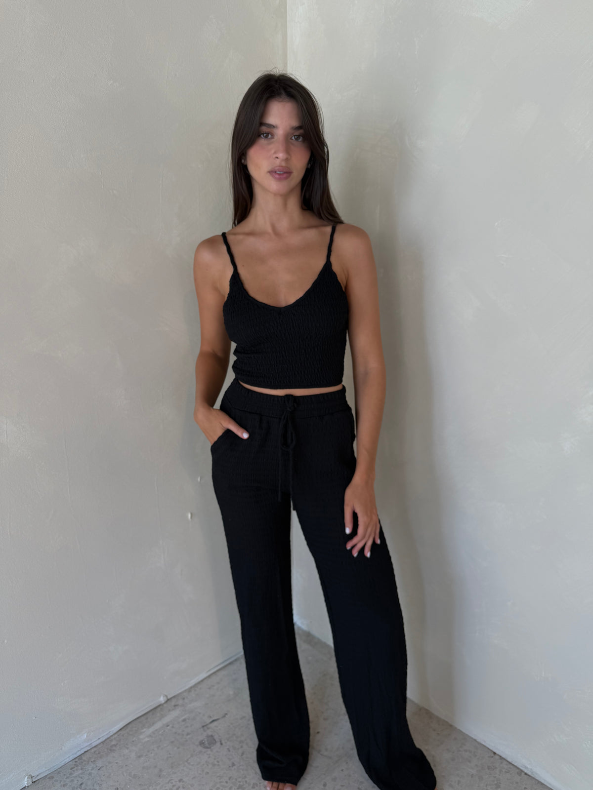Black Smocked Top & Pant Set