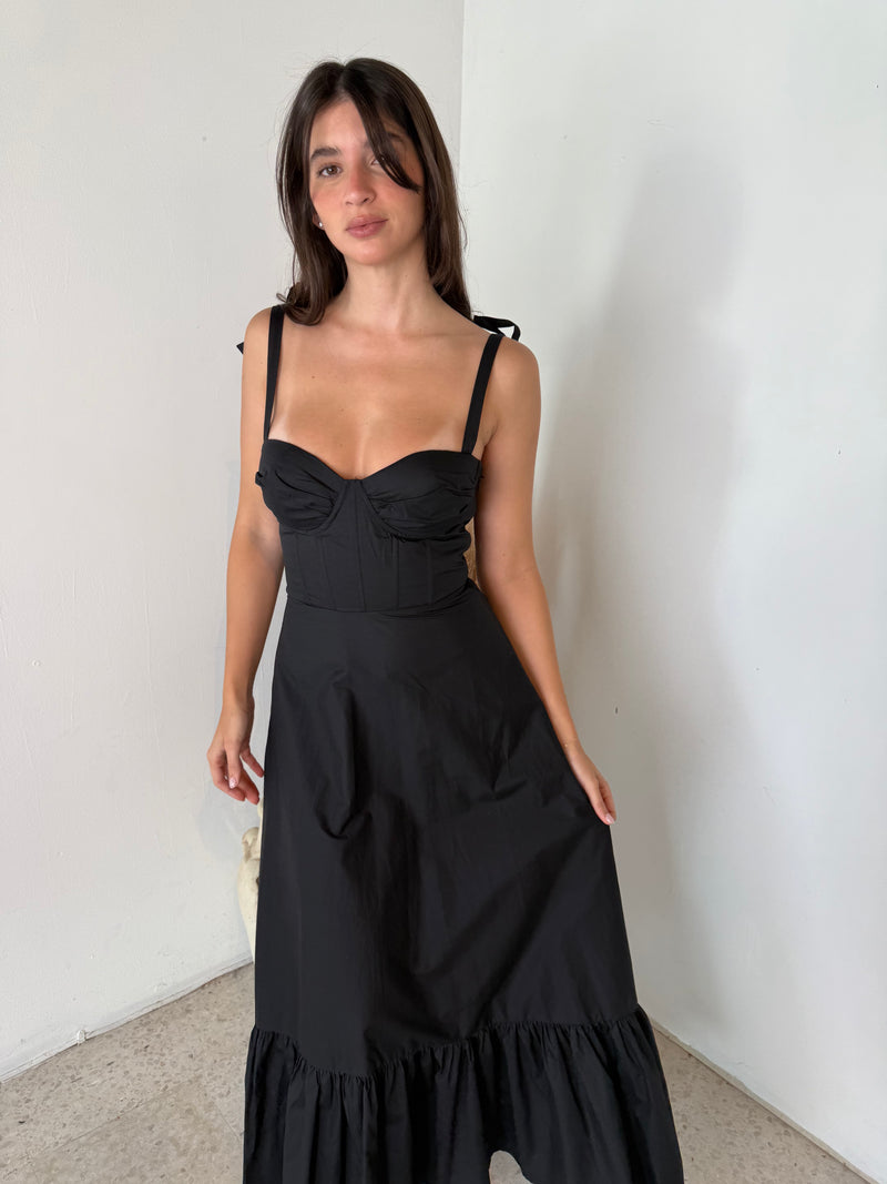Black Bustier Midi Dress