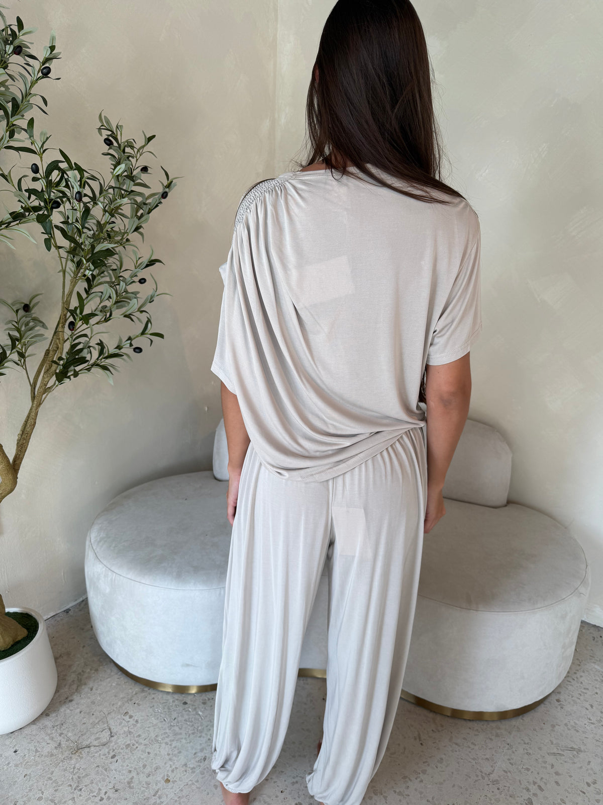 Draped Soft Top & Parachute Pants Set