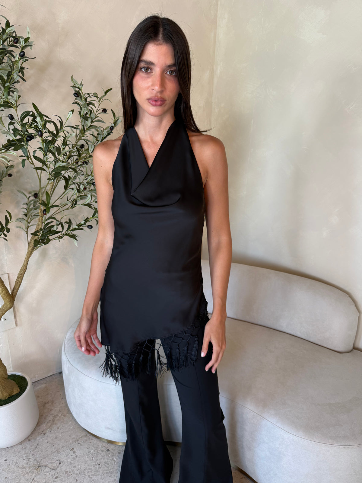 Black Satin Halter Top