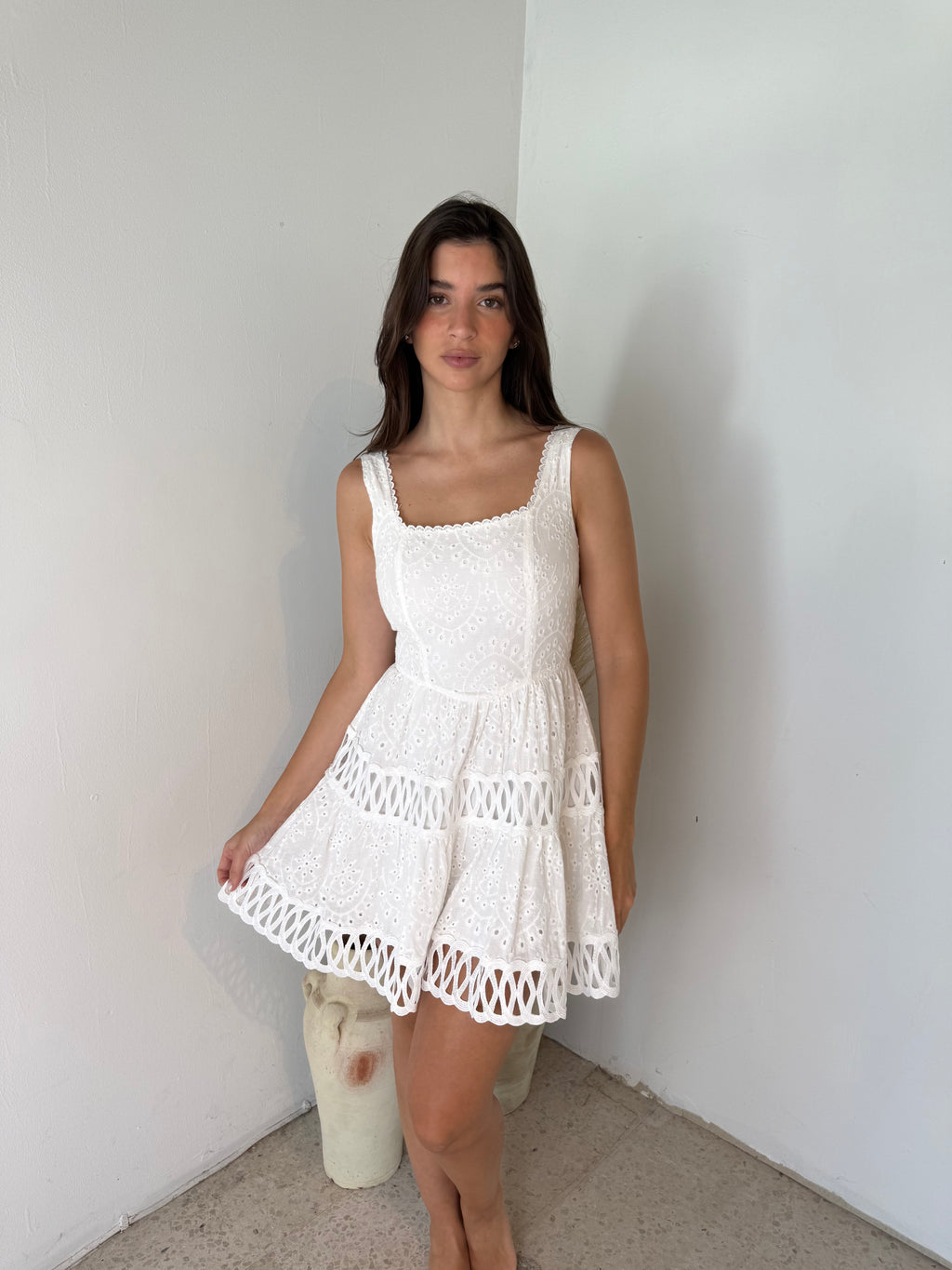 Flared Lace White Dress