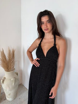 Polka Pleated Halter Dress