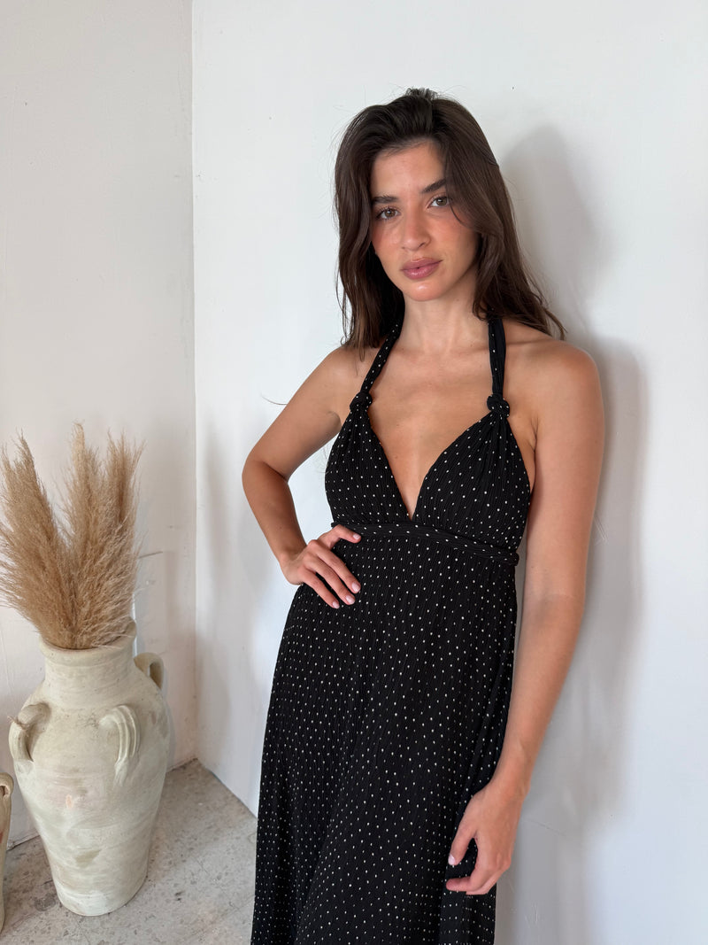 Polka Pleated Halter Dress