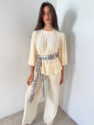 Butter Top & Wide Leg Pants with Scarf