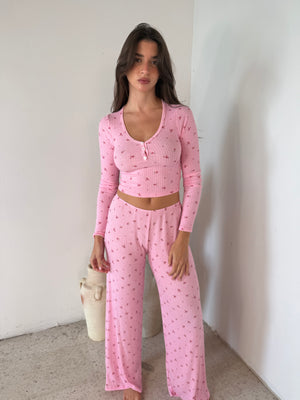 Floral Ribbed Pajama Set