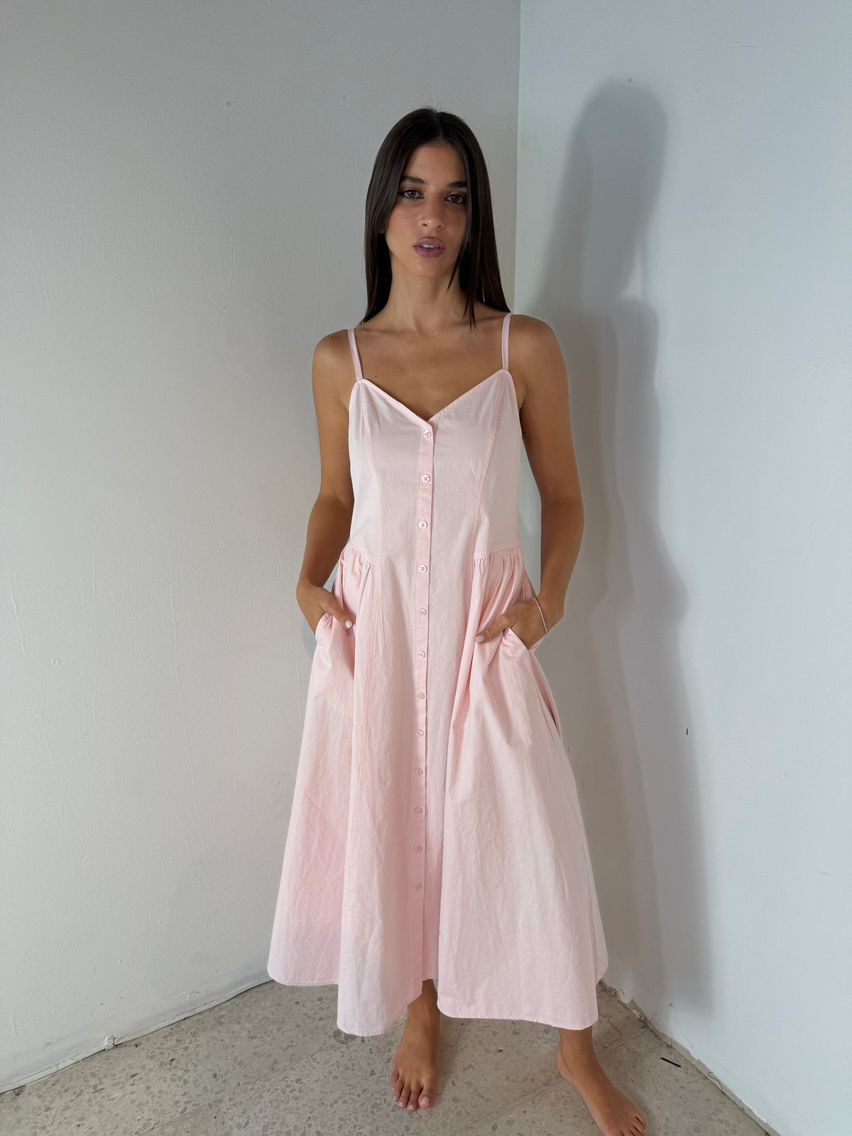 Button Front Cami Midi Dress