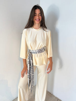 Butter Top & Wide Leg Pants with Scarf