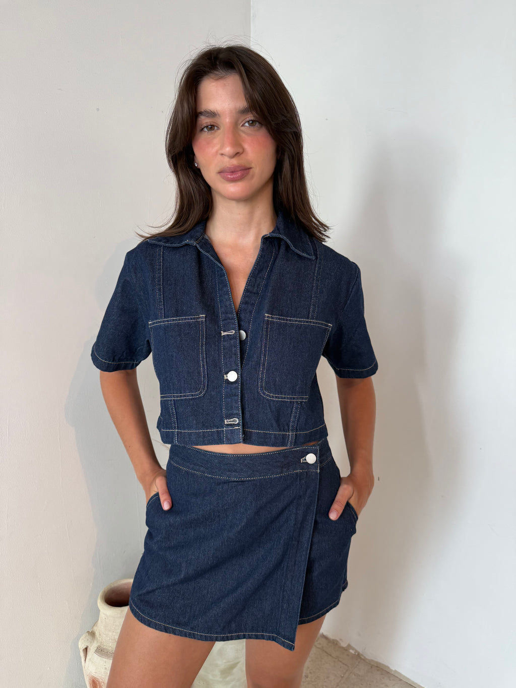 SS Denim Shirt & Skort Set