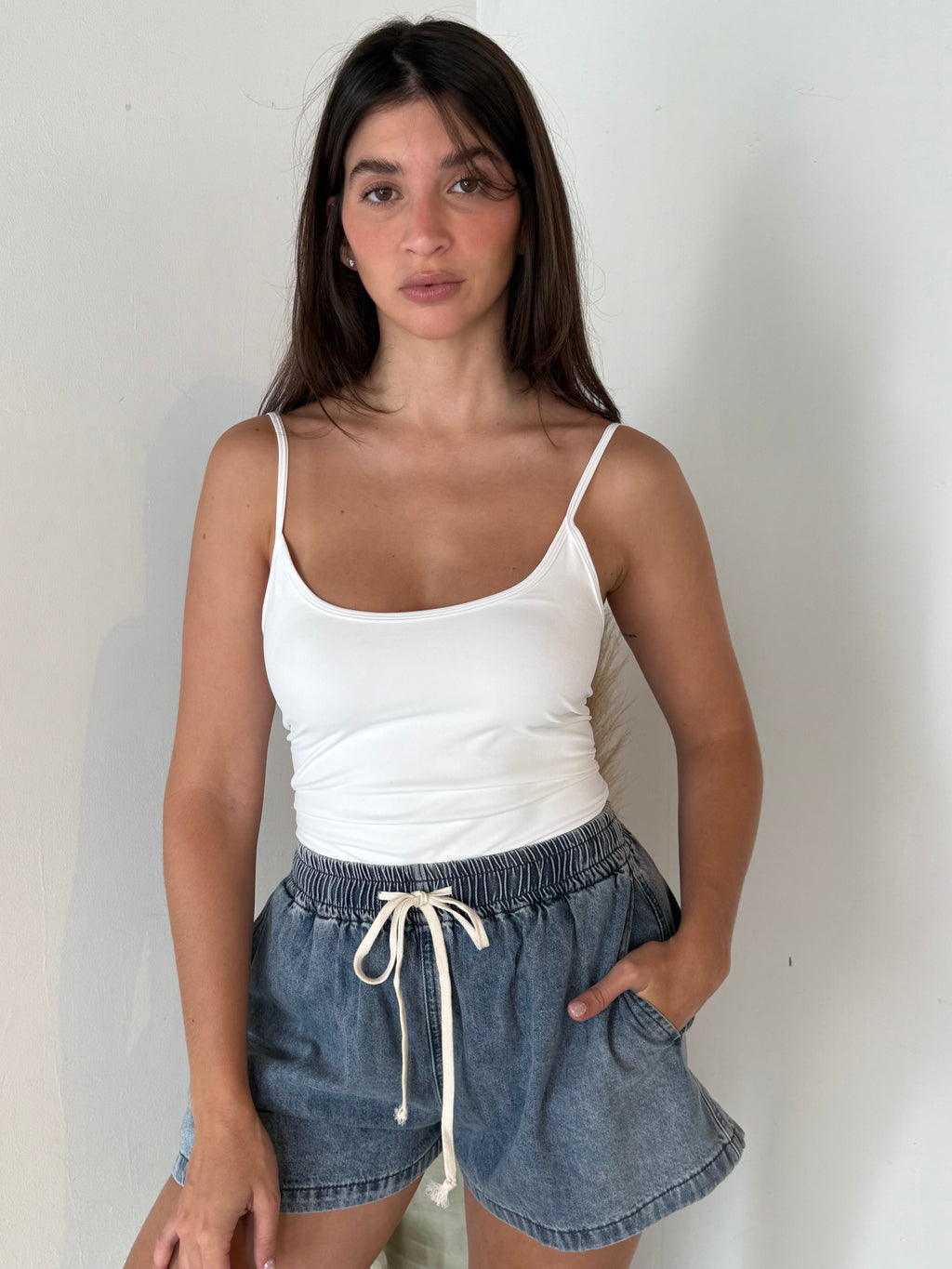 Light Wash Drawstring Shorts