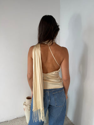 Butter Satin Halter Beaded Top