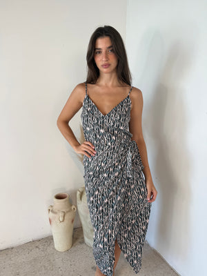 Hunter Green Print Midi Dress