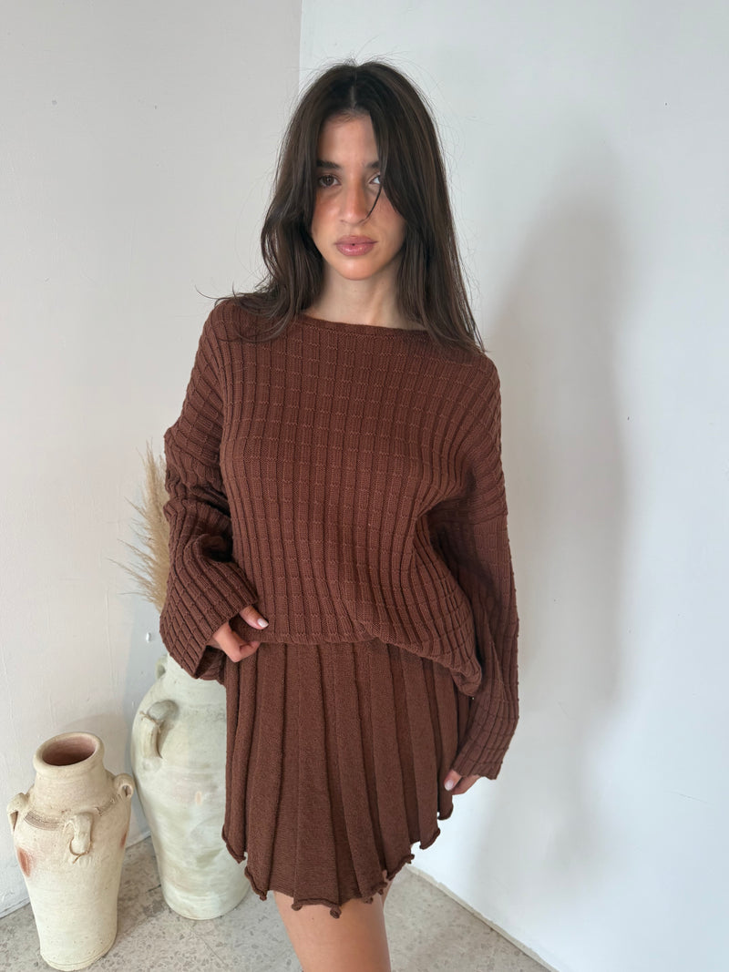 Brown LS Top & Skirt Set