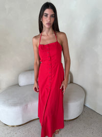 Linen Halter Backless Midi Dress