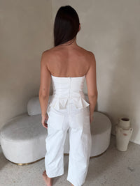 Pleated Strapless Barrel Jumpsuit