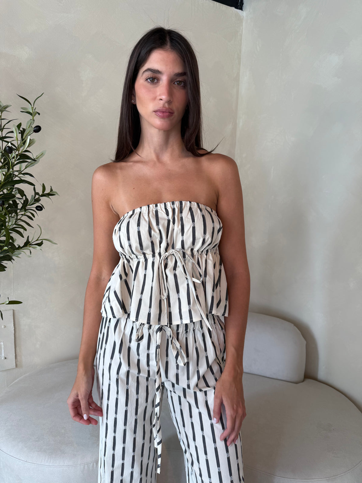 Black Stripe Tube Top & Pant Set