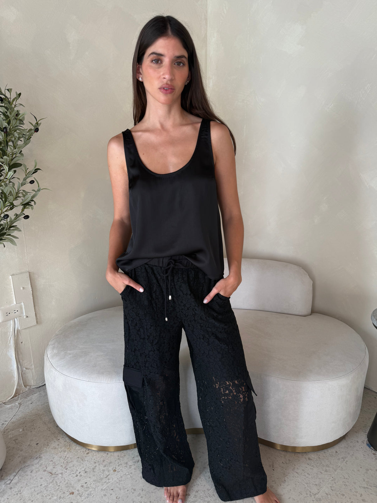 Black Lace Woven  Pants
