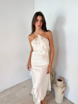 Cream Satin Lace Dress