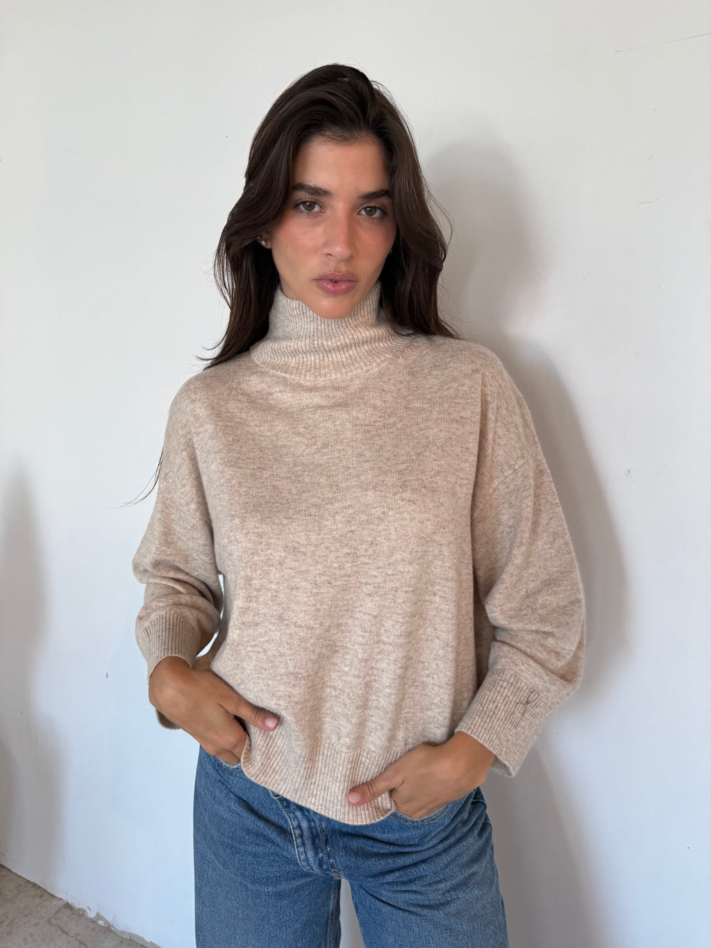 Tan Fuzzy Turtleneck