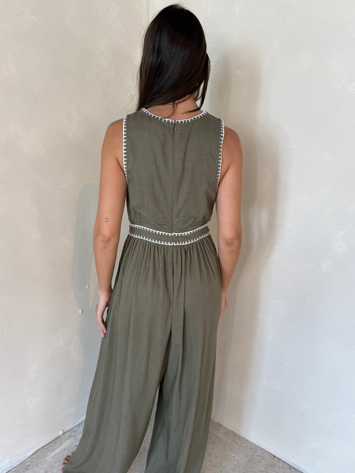 Olive Trim Jumpsuit