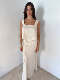 Linen Flare Crop Top And Bias Maxi Skirt