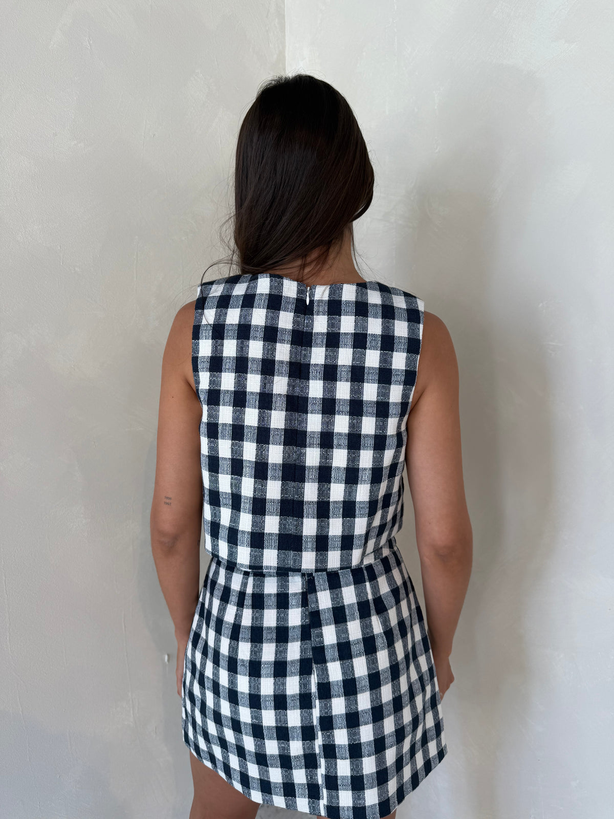 Plaid Textured Top & Skirt Set