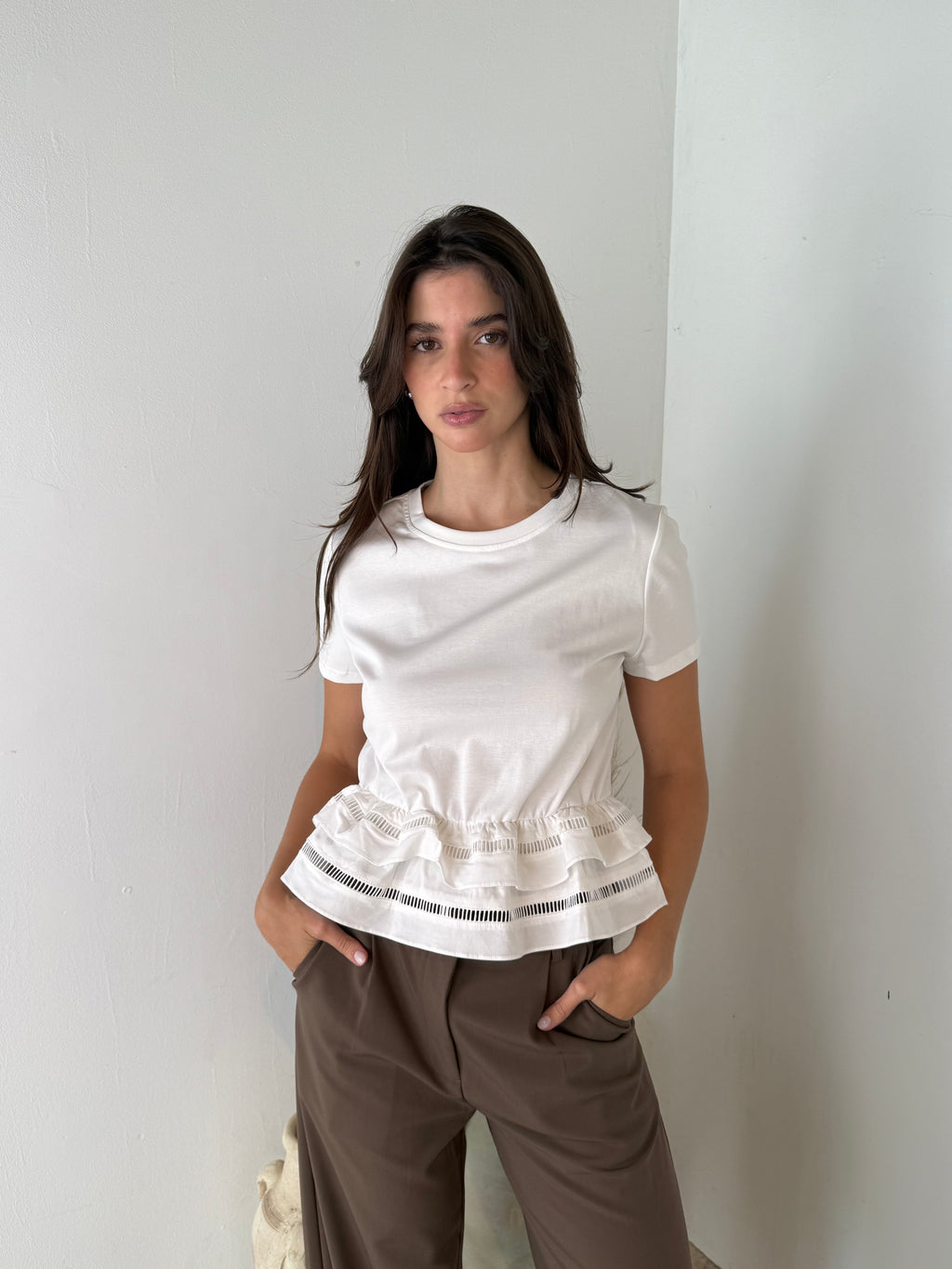 White Ruffle Tee