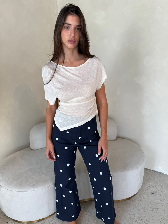Navy Polka Denim Pants