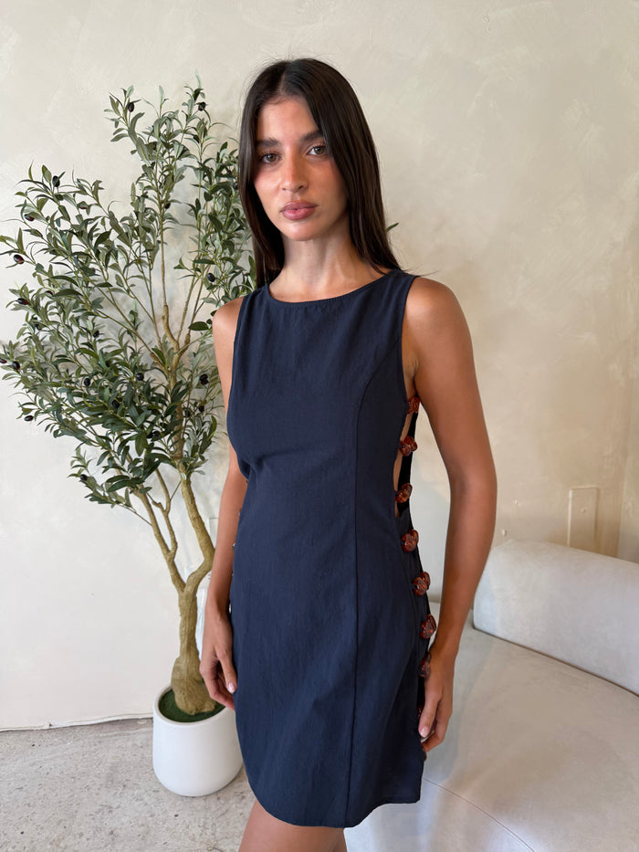 Linen Side Beaded Detail Dress