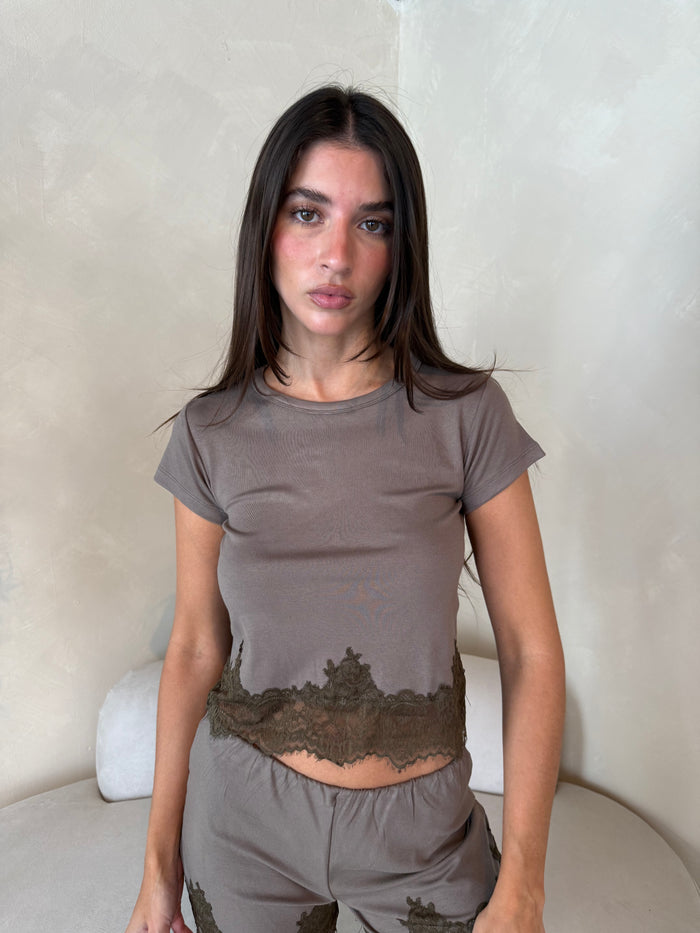 Olive Lace Top & Short Set