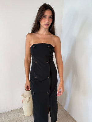 Black Button Tube Dress