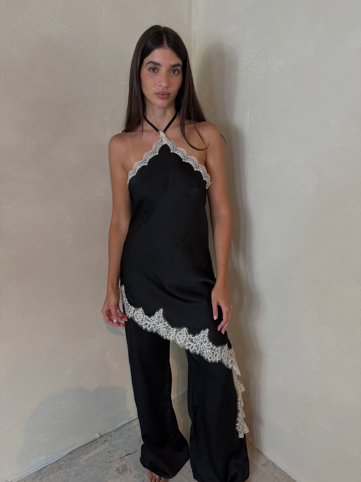 Satin Lace Halter Jumpsuit
