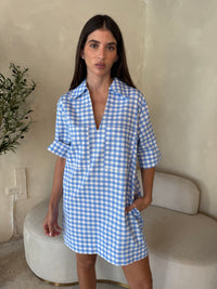 Blue Gingham Collar Dress