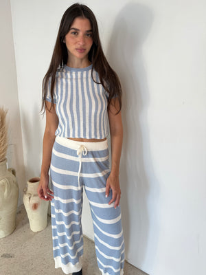 Blue SS Knit Top & Pant Set