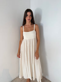 Linen Blended Smocked Dress