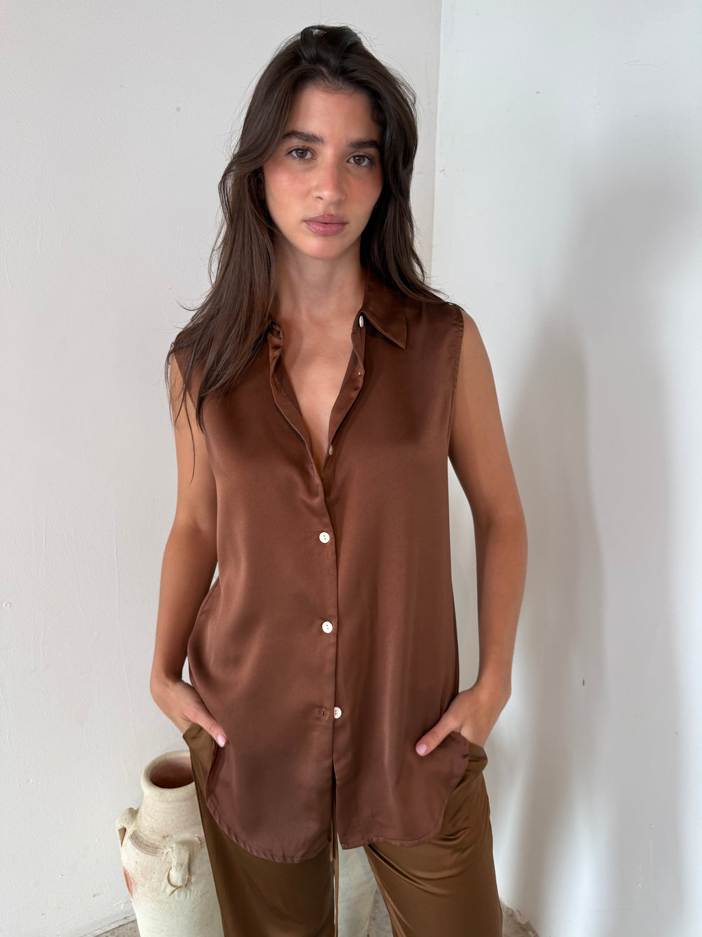 Satin Buttondown Blouse