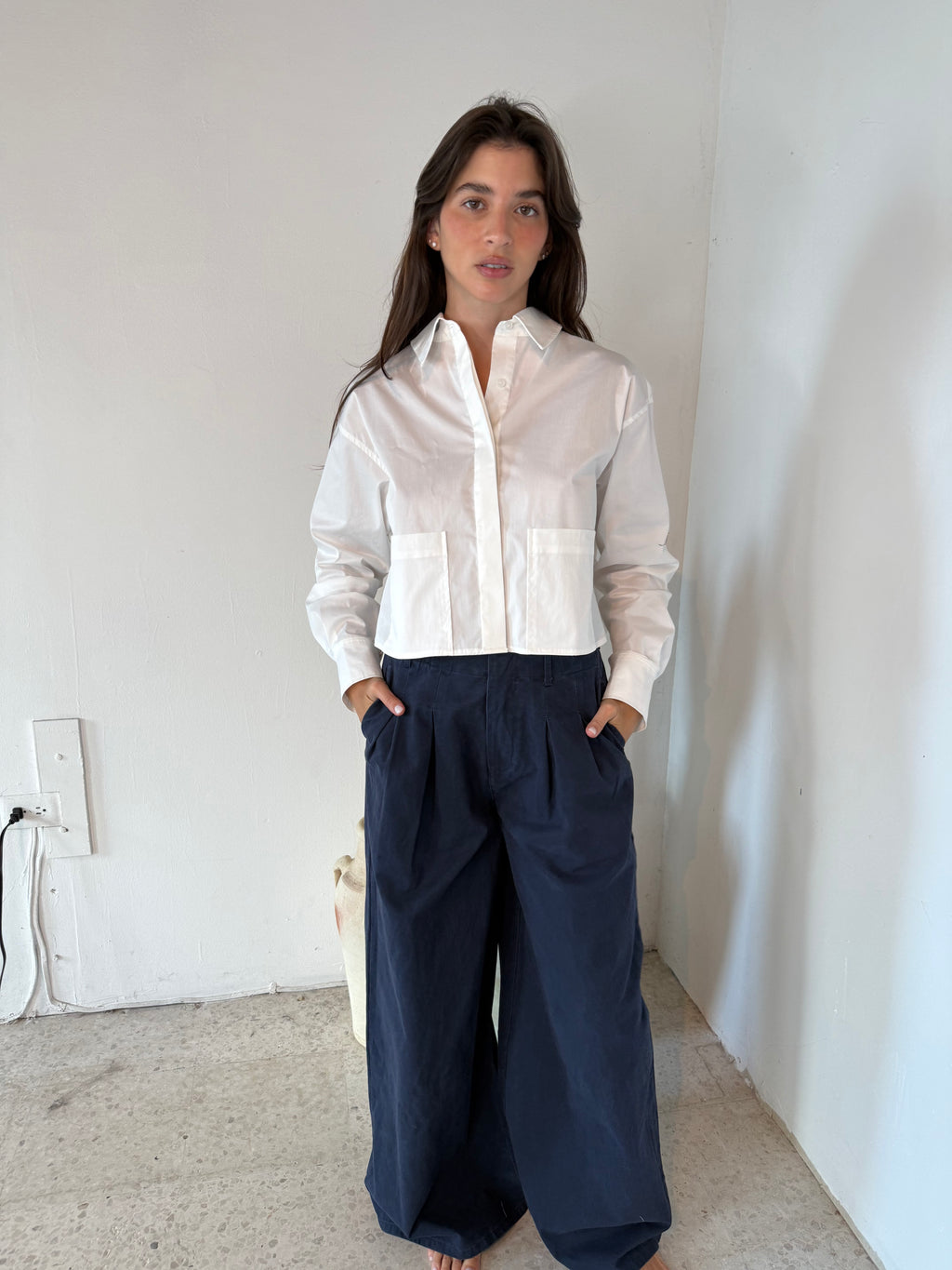 Navy Denim Wide Leg Jean