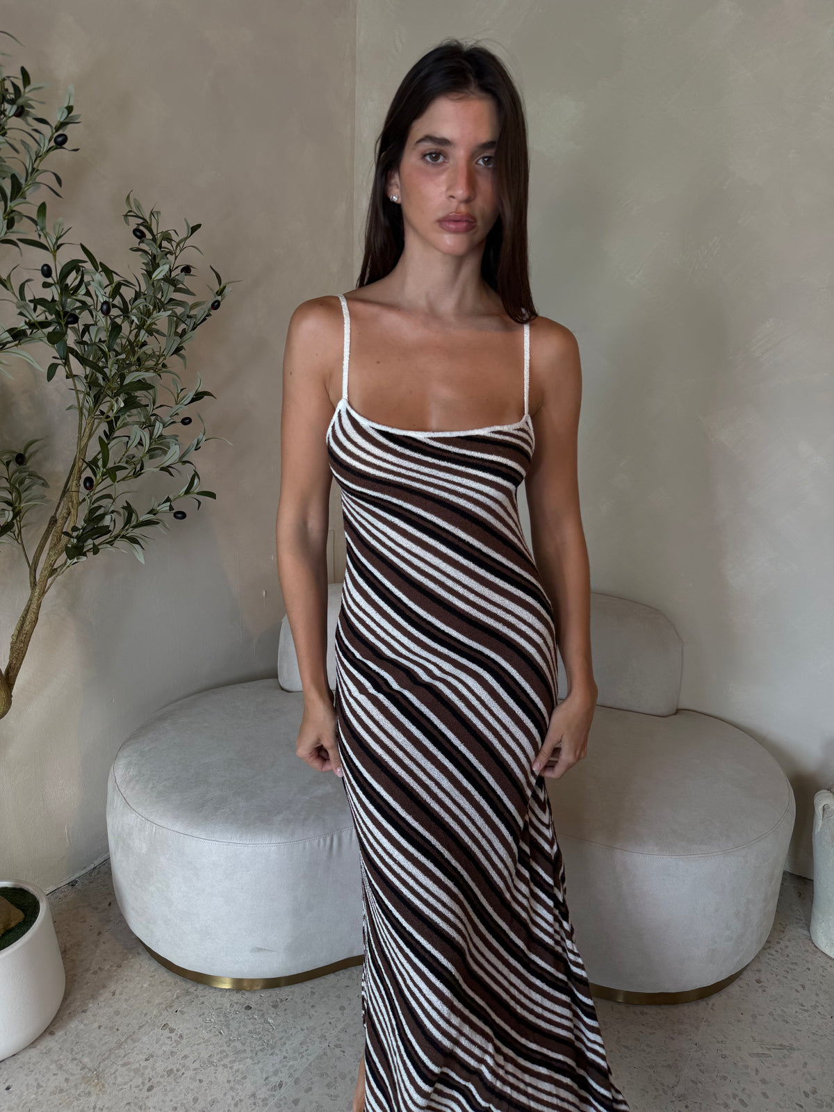 Ribbed Striped Midi Dress