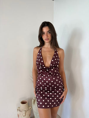 Burgundy Polka Halter Dress