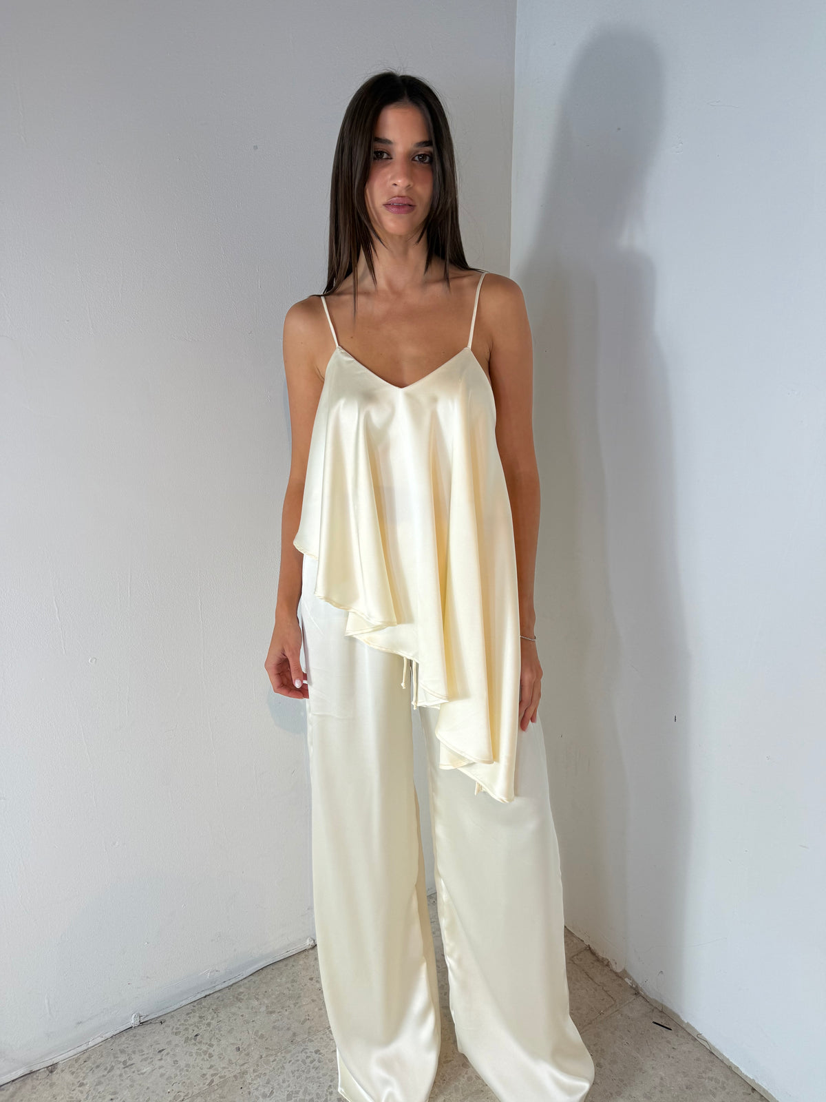 Satin Ruffle Top & Pant Set