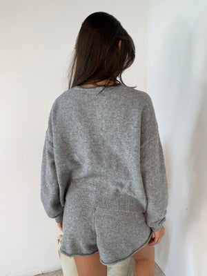 Grey Sweater Cardigan & Short Set