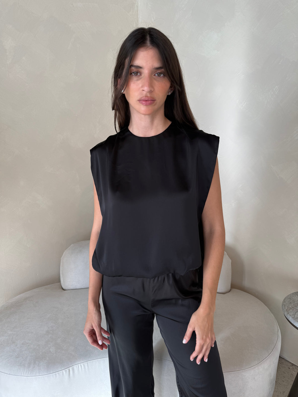 Black Satin Cape Top