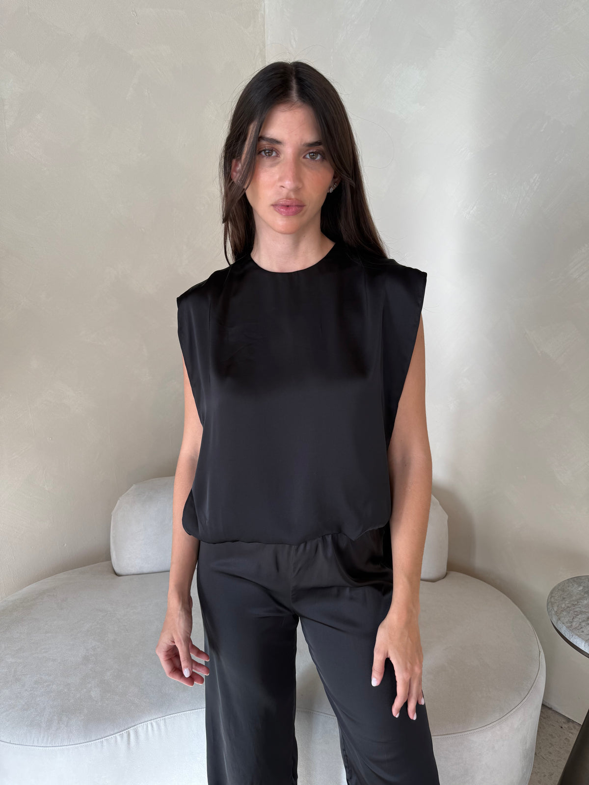 Black Satin Cape Top