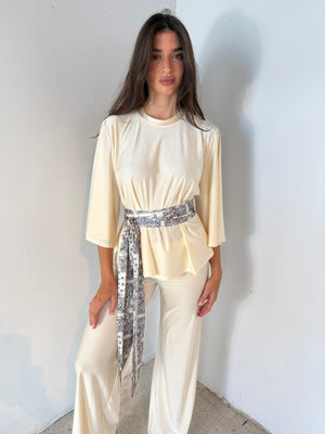 Butter Top & Wide Leg Pants with Scarf