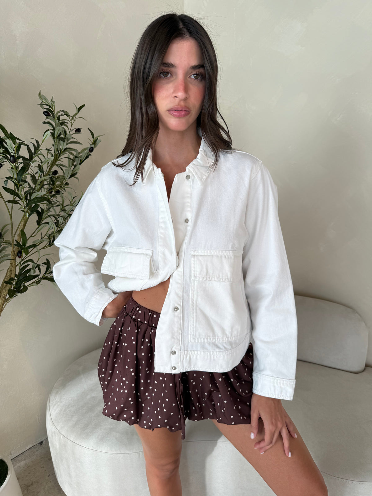 Brown Satin Polka Shorts