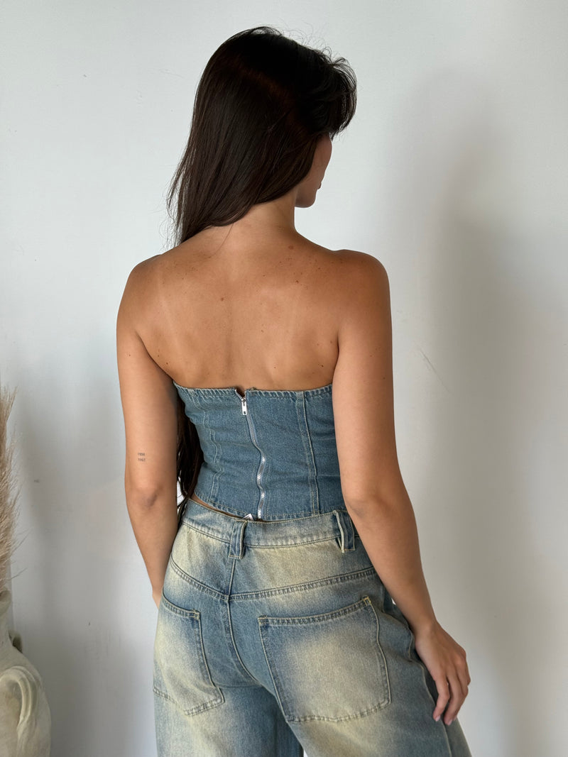 Denim Tube Top & Pant Set