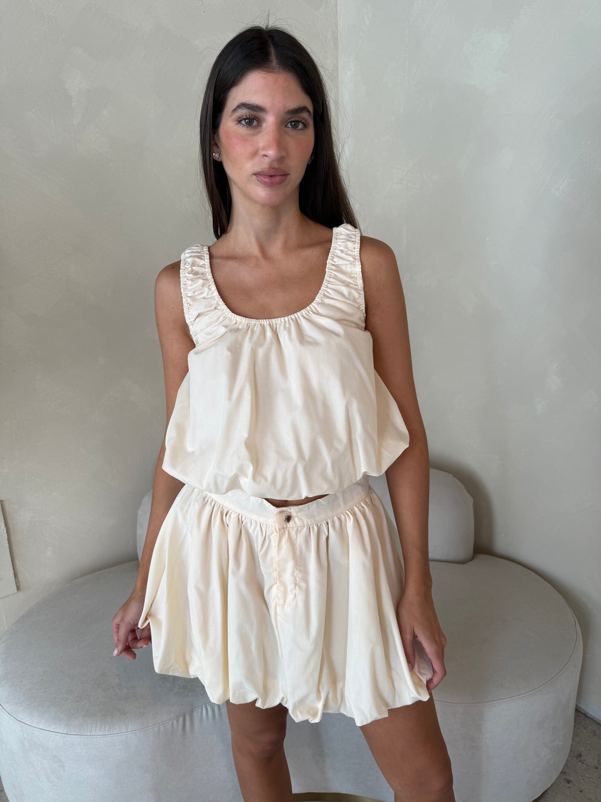 Cream Ruched Set