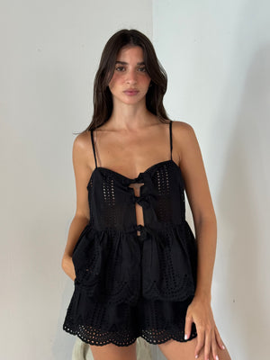 Black Lace Tie Top & Short Set