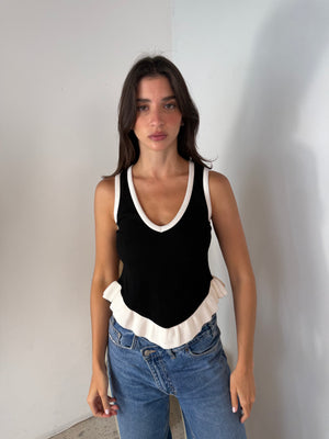 Black Ribbed Ruffle Top